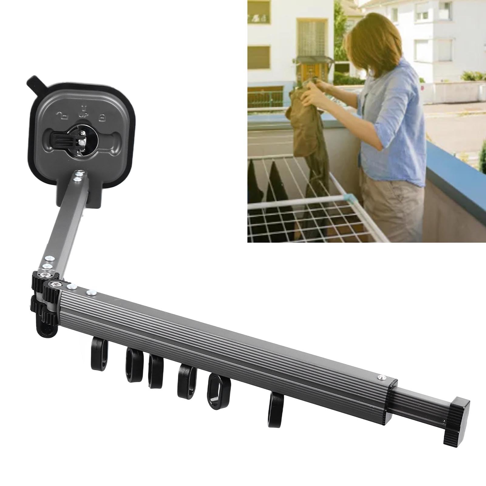 FAUOSWUK Wall Mounted Clothes Drying Rack, Retractable Clothes Drying Rack Windproof Wall Mount Bifold Space Saver with Suction Cup Aluminum Alloy Laundry Hanger