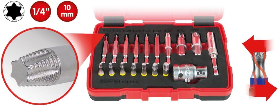 KS Tools 150.7015 1/4 Inch + 10 mm Special TX Screw Extractor Set 18 Pieces, Colour, Size - Image 3