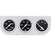 Speedway Motors 3-Gauge Set with Brushed Aluminum Panel Includes Oil Pressure, Water Temperature and Voltmeter Gauges, White Face with Stainless Bezels, Universal Fit