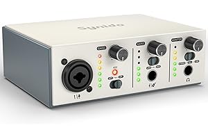 Synido Solo USB C Audio Interface for Recording Music, Streaming, Podcasting with XLR, Line Input, 24bit/48kHz, 48V Phantom Power, 2-channel, Silver