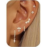Crmya 14K Gold Plated Dainty Stud Hoop Earrings for Women 6 Pairs Huggie Hypoallergenic Silver Gold Flat Back Cartilage Stud Earrings Set for Multiple Piercing Luxury Cubic Zirconia Drop Earrings Jewelry Trendy Gifts
