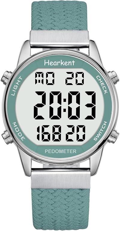 Hearkent Pedometer Watch for Women Green 30M Waterproof Large LCD 36mm