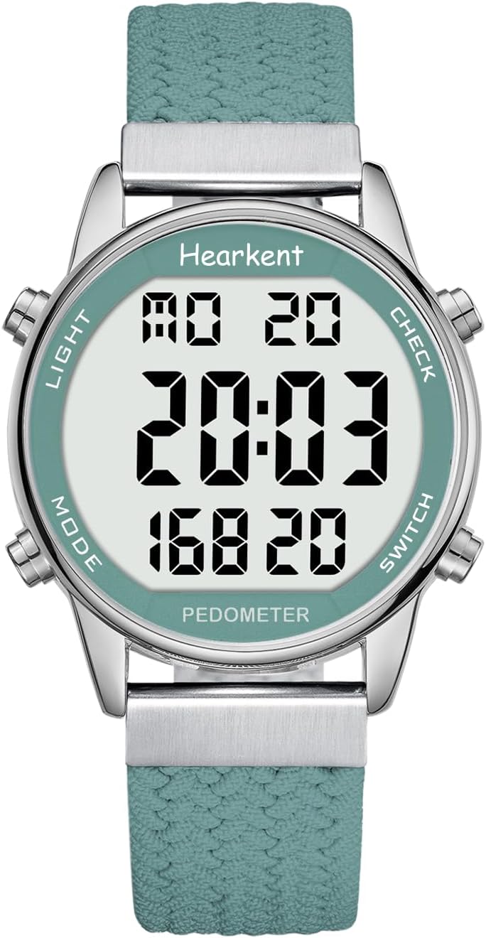 Hearkent Pedometer Watch for Women Green 30M Waterproof Large LCD 36mm