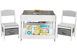 Cozivolife Kids Table and Chair Set (2 Chairs Included),Child Wooden Activity Furniture with Storage Bins Boxes and Book Organiser, 2 in 1 Detachable Tabletop Desk Group for Toddlers Drawing