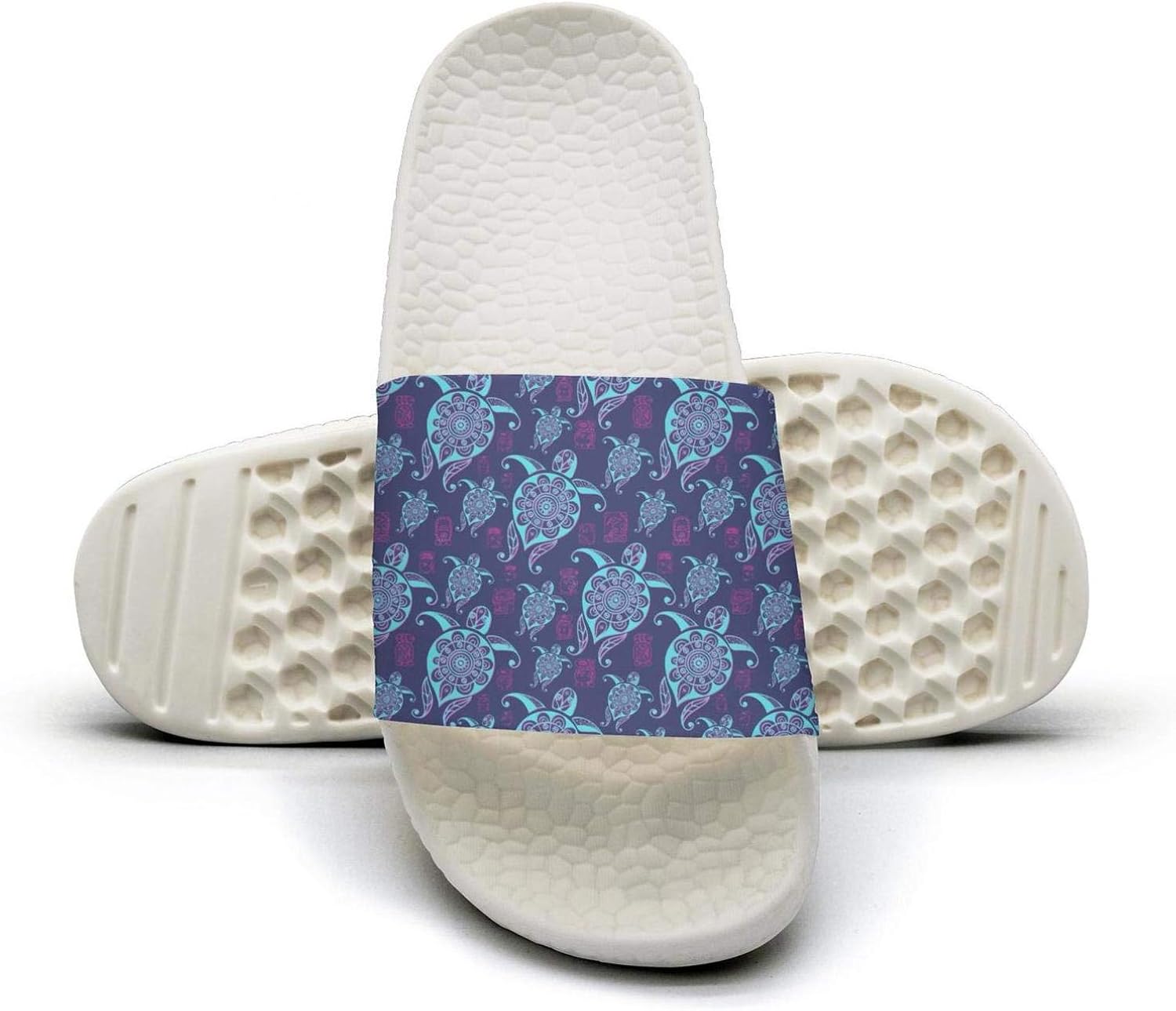 Womens Retro Slipper Black Hawaiian Turtle Blue Background Comfort Open Toe Flat Sports Slide Slippers