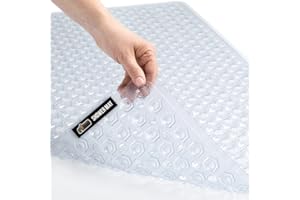 GORILLA GRIP Patented Bath Tub Shower Mat, Machine Washable Bathtub Floor Liner Mats, Suction Cups and Drain Holes to Keep Tu