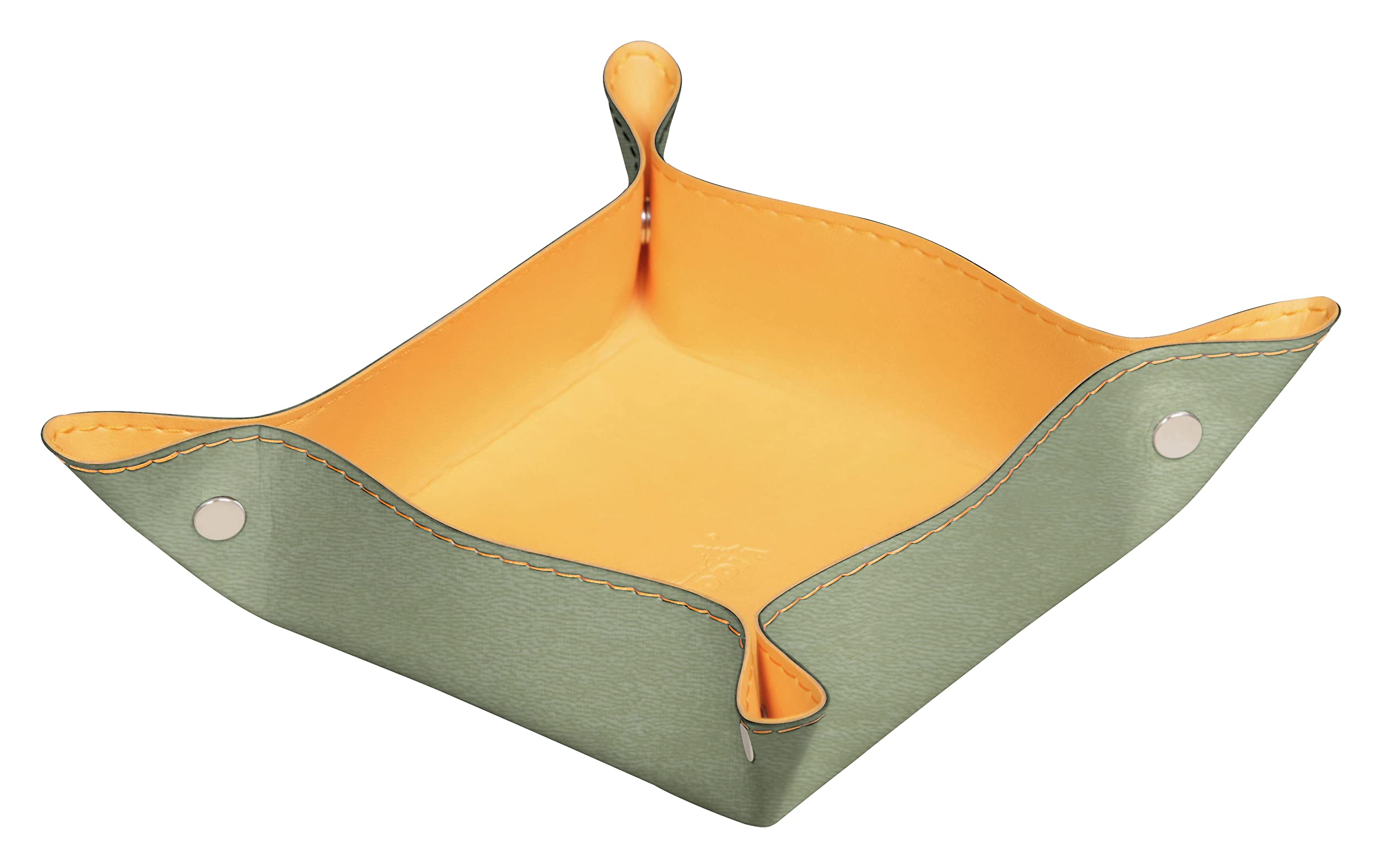 RHODIA 194592C - Celadon Reversible Tidy Box - 12x12x4.5 cm - Orange Saddle Stitching, Magnetic Corners - Imitation Leather - Home Office Collection Rhodiarama - Office Organization & Designer Storage — image 1