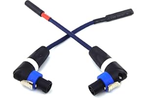 WJSTN 1/4 TS Female to Right Angle Speakon Speaker Audio Cable Adapter, 2-Pack (6IN)