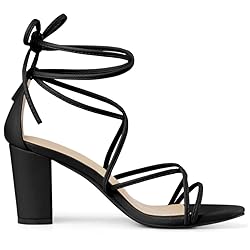 Allegra K Women's Strappy Lace Up Chunky Heeled