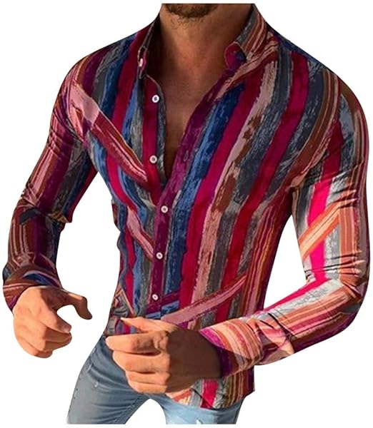 Polo de Hombre, Blusa Estampada Rayas de La Moda del Hombre Tops Camisetas de Manga Larga Casual Tops para Hombre Camisas de CláSico de La Moda Manga Larga Estampada de Hombre: Amazon.es: