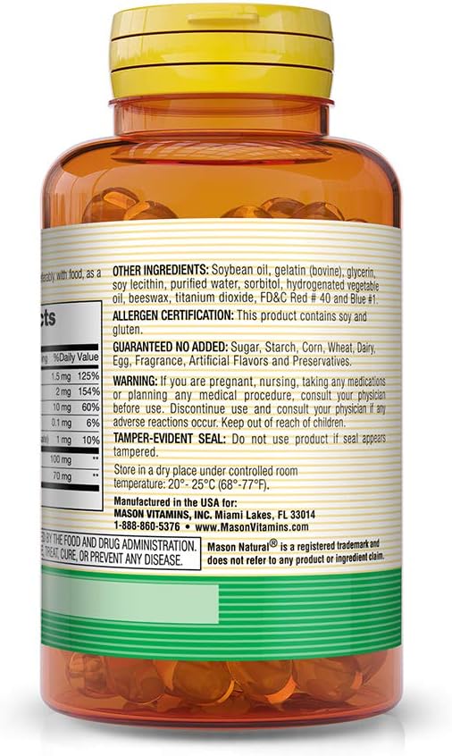 Mason Natural, Vitamin B Complex Multivitamin, Softgel, 100-Count Bottles (Pack of 3), Dietary Supplement Supports Energy Production, Nervous System, and Cognitive Function Including Memory: Health & Personal Care