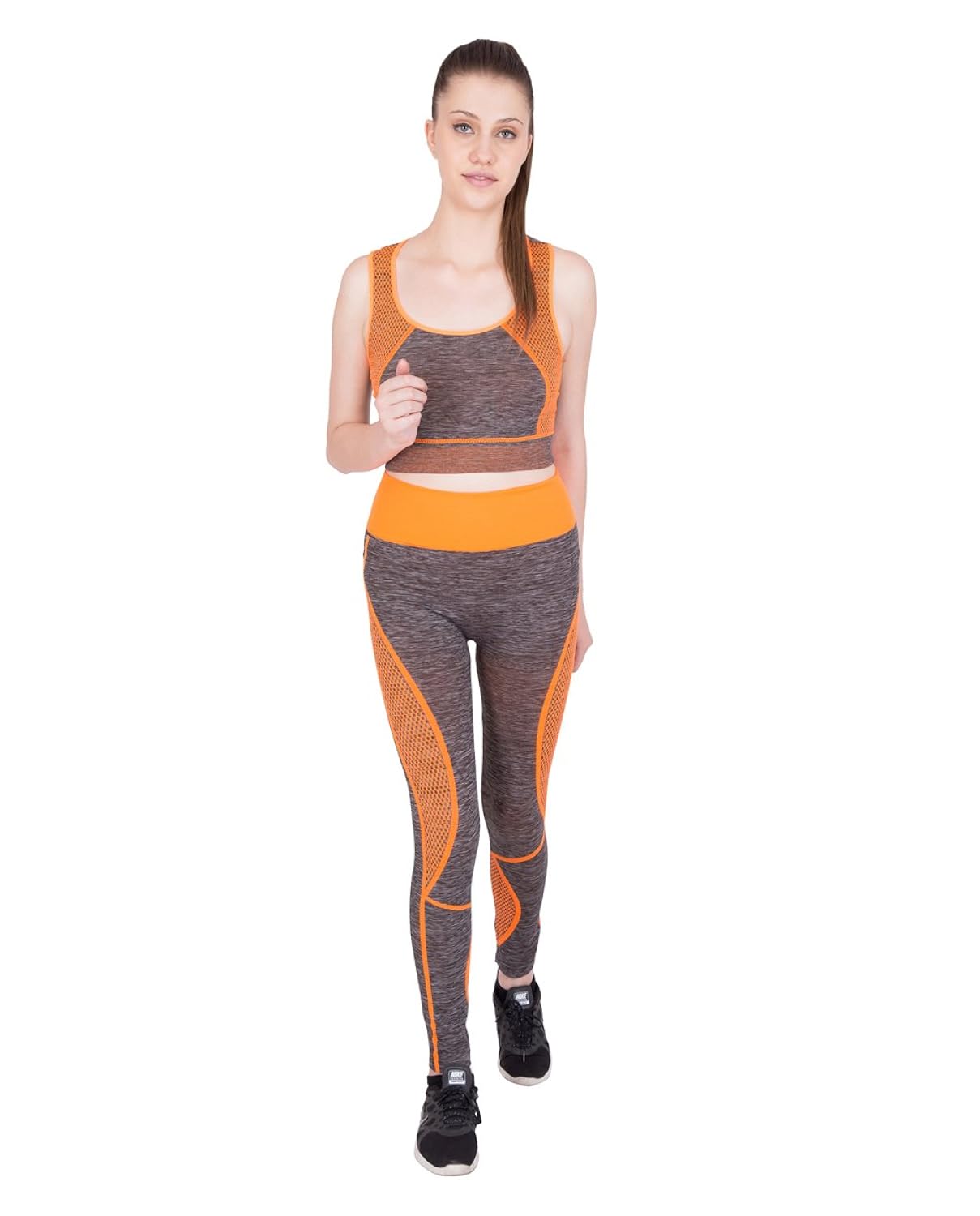 fflirtygo track suit for women, stretchable &ndash; breathable, orange and grey