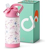 Choco Mocha Kids Unicorn Water Bottle For School, Girls Insulated Water Bottle Stainless Steel, 14Oz Pink & White