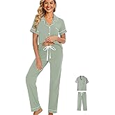 WJing Yi Jia Womens Pajamas Set 3Pcs Pajama Sets Soft Sleepwear XS-XXL Button Down Lounge Sets Nightwear Long Pants Pjs Sets
