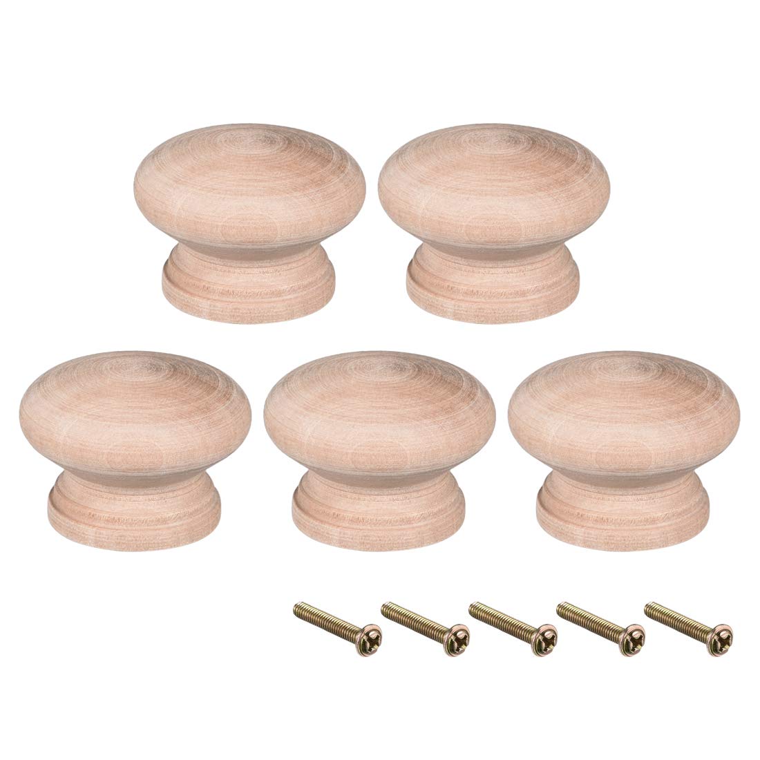 sourcing map Round Wood Knobs,5Pcs 45mm Dia Cabinet Furniture Kitchen Pulls Handles for Drawer Cupboard, Wood
