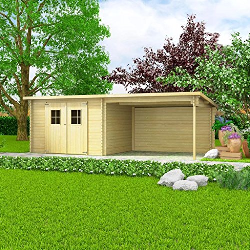 Festnight Abri de Jardin en Rondins Bois Massif 28 mm, 6,3 x 3 m