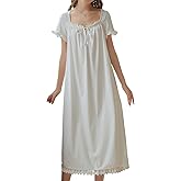 Lu's Chic Women's Victorian Nightgown Princess Cotton Sleepwear Short Sleeve Loungewear