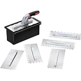 Fishark Switchable Notch Trowel Set, Stainless Steel | 6 Interchangeable Blades, Reversible Handle, Non-Slip, for Tile Installation, Concrete, Masonry &amp; Cement Work