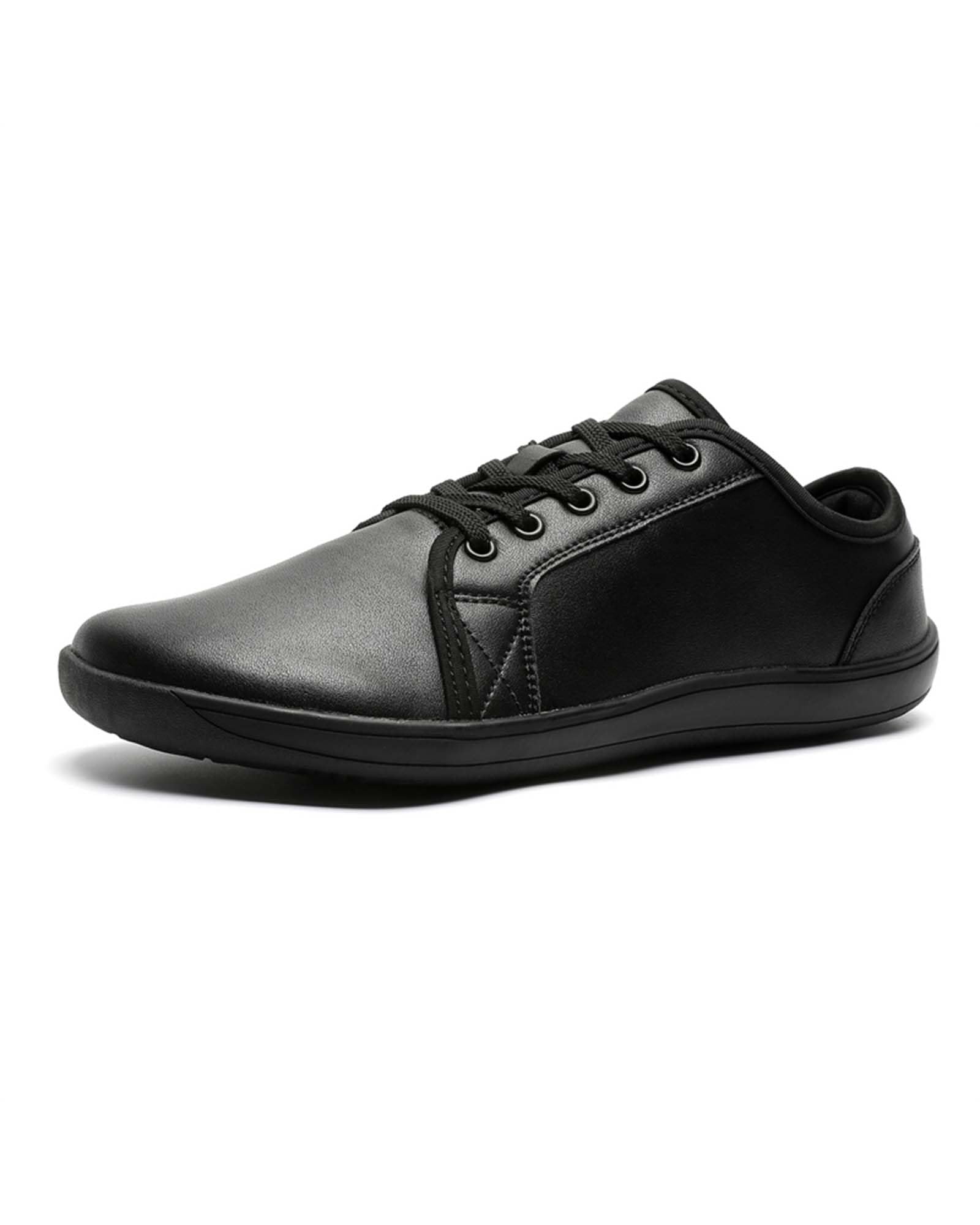 Photo 1 of Footrue Mens Womens Minimalist Barefoot Sneakers Leather Shoes Wide Toe Box Zero Drop Walking Shoes, Black, 9.5
