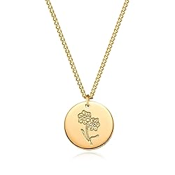 MEVECCO Gold Birth Flower Coin Necklace for Women