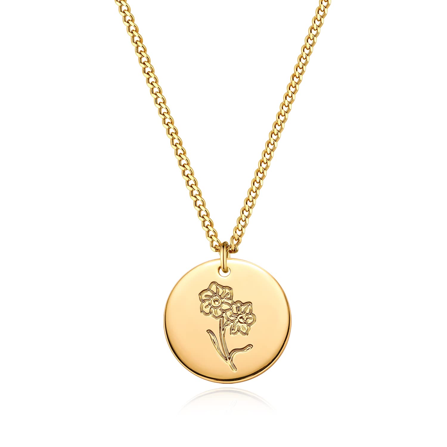 MEVECCO Gold Birth Flower Coin Necklace for Women