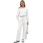 FIOPHY Women's 2 Piece Outfits Lounge Matching Set Off Shoulder Sweatshirt Long Sleeve Top Wide Leg Sweatpant Tracksuits Sets