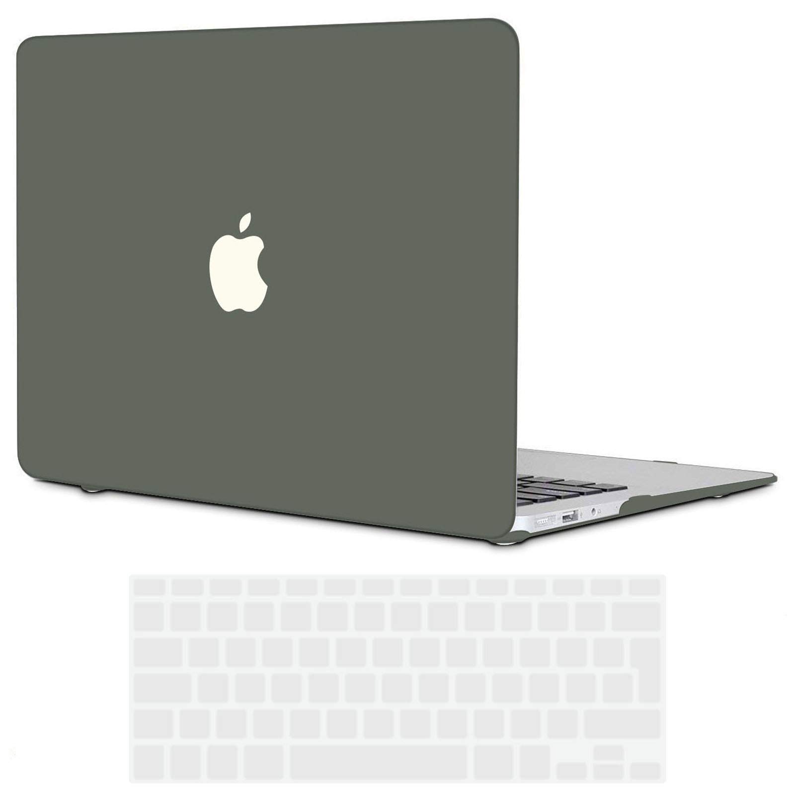 TECOOL Case compatible with old MacBook Air 13 inch 2010-2017 (A1466 A1369), Plastic Snap On Hard Shell Cover & UK EU Keyboard Protector, Army Green (Matte)