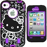 Hello Kitty Hybrid Case for iPhone 4 4G 4S Purple High Impact Cute Bow Cover + Free Front/Back Screen Protector & Stylus
