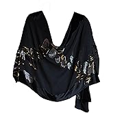 JJcollection Silk Base Burn-out Velvet Shawl, 72" L x 21" W, Reed Catkin, Black Gold