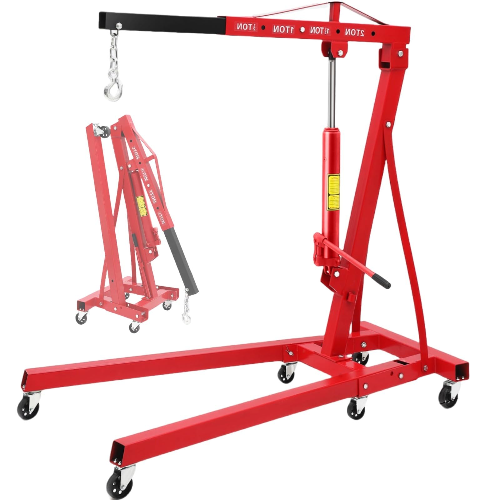 Photo 1 of ***PARTIAL SET-- PRICE ADJUSTED*** 2 T Folding Hydraulic Engine Hoist, 4400 LBS Cherry Picker Shop Crane with Telescopic Boom & 6 Casters, Engine Hoist Lift for Garage Workshop Warehouse, Heavy Duty, Red