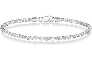 BRIJEWNES 925 Sterling Silver Clasp 2/2.5/3mm Gold | Silver Rope Chain Bracelets for Men Women Solid Diamond Cut Rope Chain Mens Bracelet Chain Bracelets for Men Jewelry Men Gifts