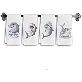 Elefeltclave Coastal Beach Shark Bathroom Hand Towels, Gifts for Shark Lovers,Funny Ocean Sharks Decorative Hand Towels for Bathroom Washroom Restroom Toilet,16x24 Inch Set of 4
