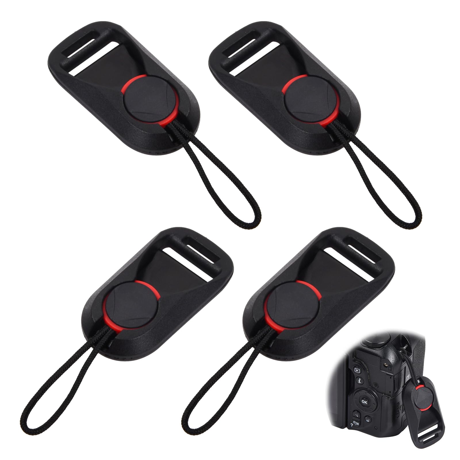 Chstarina 4 Pack Camera Strap Quick Release Buckles, Camera Neck Shoulder Strap Quick Release Loops Clips, Camera Strap Rapid Connectors, Universal Connection Buckle Adapter (Black)