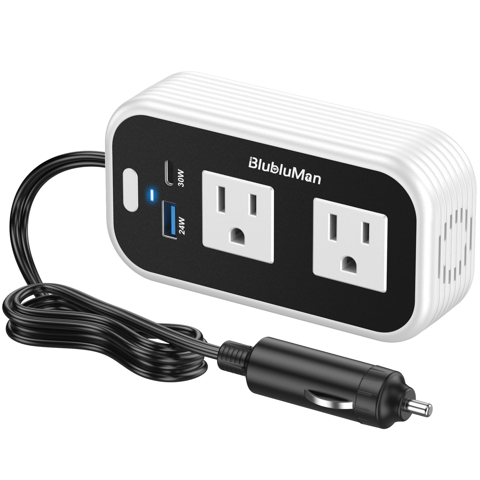 Photo 1 of 200W Car Power Inverter, Blubluman DC 12V to 110V AC Car Plug Adapter Outlet with 30W PD Charger, QC3.0 Fast Charger 24W, Power Inverter for Vehicles, Outlet for Laptop Computer Charger