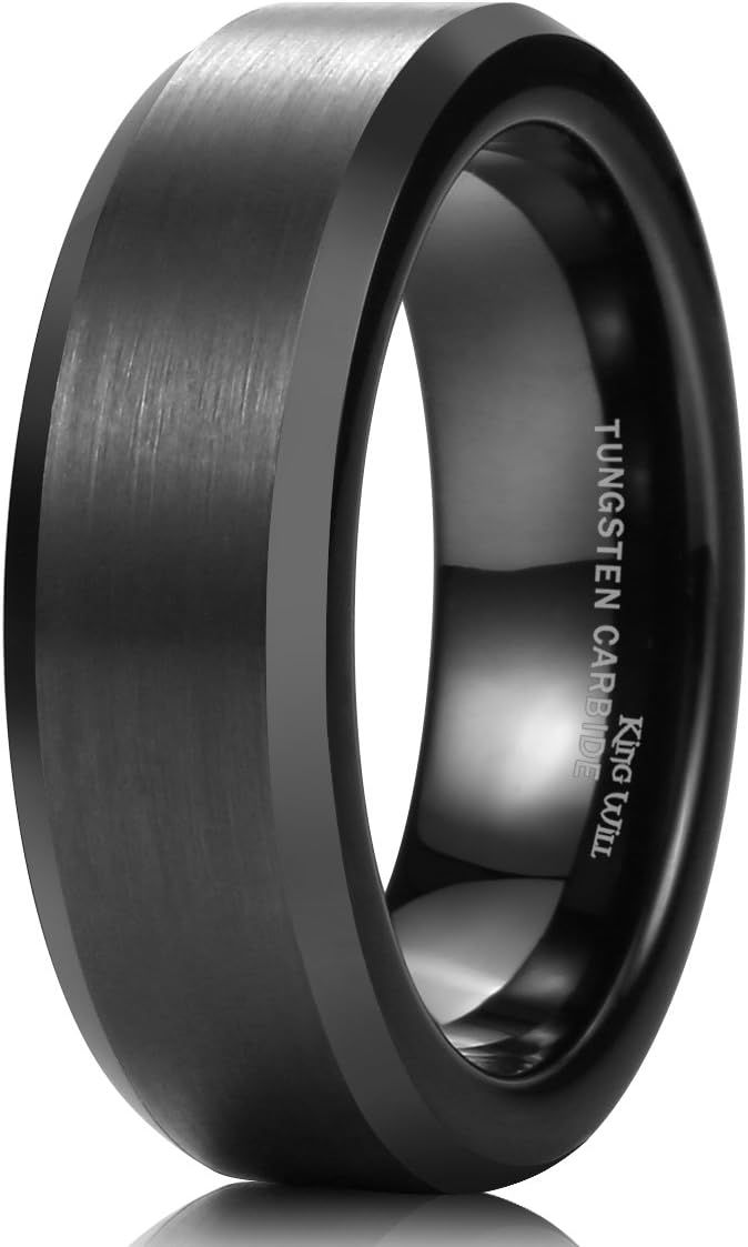 King Will BASIC 6mm Black Tungsten Wedding Band Ring Matte Finish Polished Edge Comfort Fit