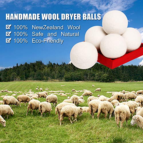 Wool Dryer Balls 6-Pack XL Laundry Dryer Balls Reusable Natural Fabric Softener Handmade Dryer Balls 100% New Zealand Wool Organic Dryer Balls for 1000+ Loads Reduce Wrinkles (6White, XL)