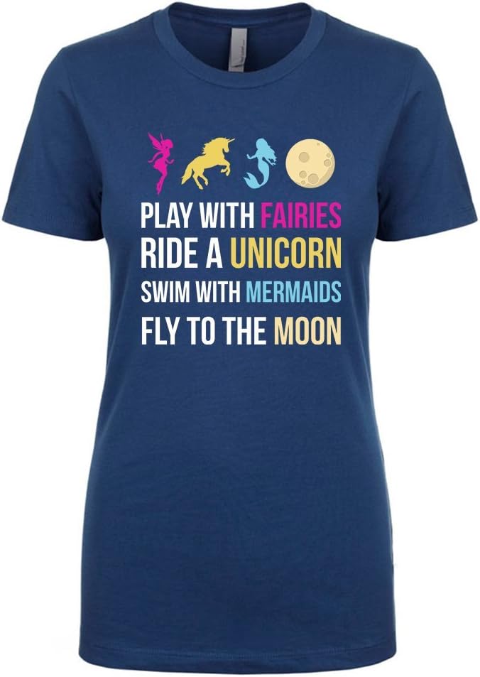Mad Over Shirts Play with Fairies Ride a Unicorn Swim with Mermaids Premium Women's T Shirt
