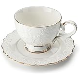 Leegg Tea Cup Set for Morning Tea Including 1 Ceramic Tea Cup with 1 Saucer (White)