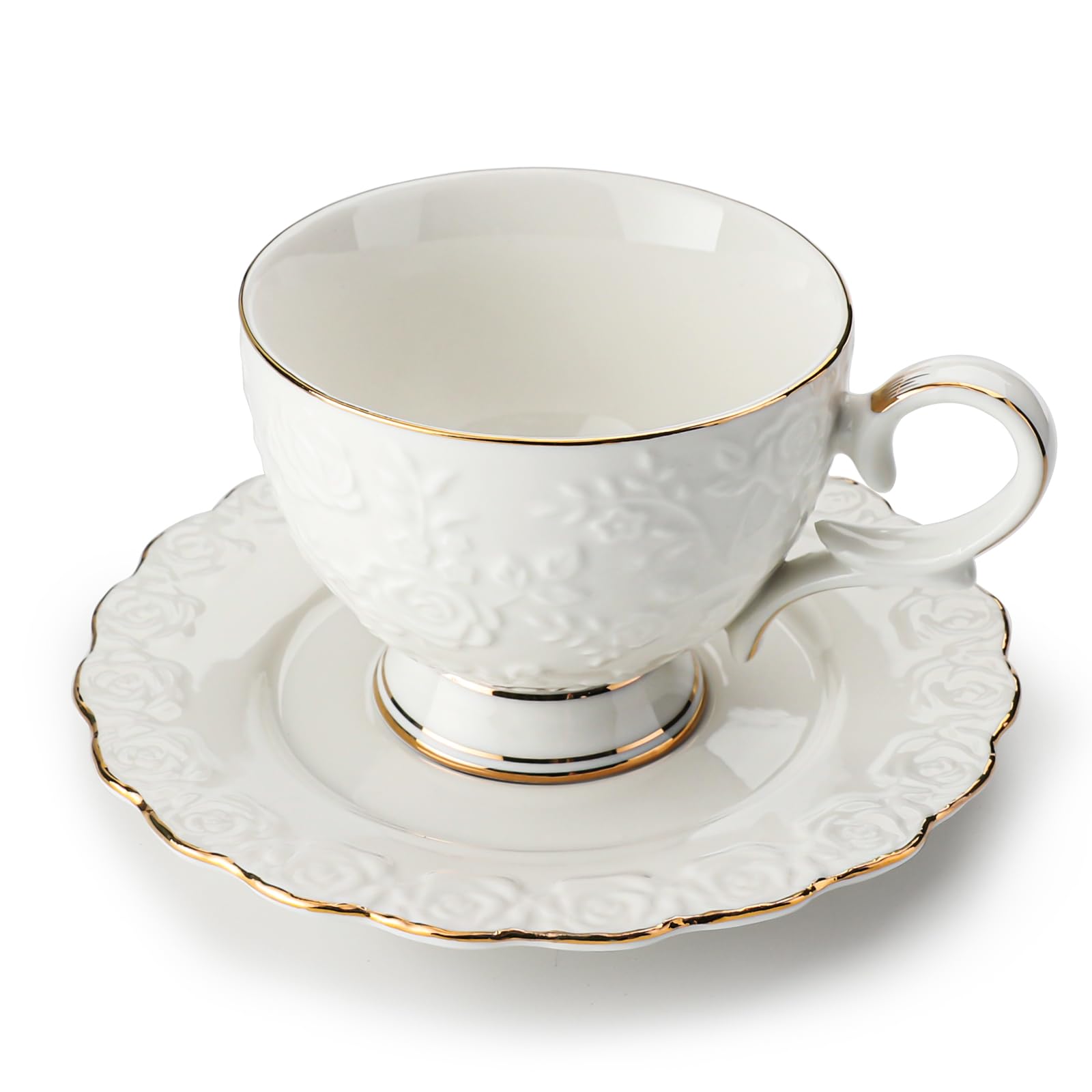 Leegg Tea Cup Set of 2 for Morning Tea Including 1 Ceramic Tea Cup with 1 Saucer (White)