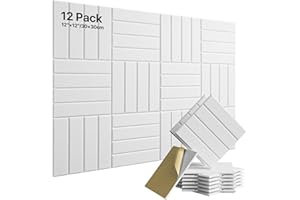 SOUNDSBAY 12 Pack Sound Proof Foam Panels for Walls, Self-Adhesive Acoustic Panels Sound Absorbing, 12" X 12" X 0.4" High Density Soundproof Wall Panels Tiles for Door, Ceiling, Home Office, White