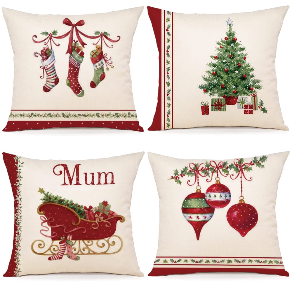 ZWJD Cushion Cover Christmas 50 x 50 cm, Set of 4 Cushion Covers, Decorative Cushion Linen Cushion Covers for Decoration, Christmas, Sofa, Bedroom, Couch, 50 x 50 cm — image 1