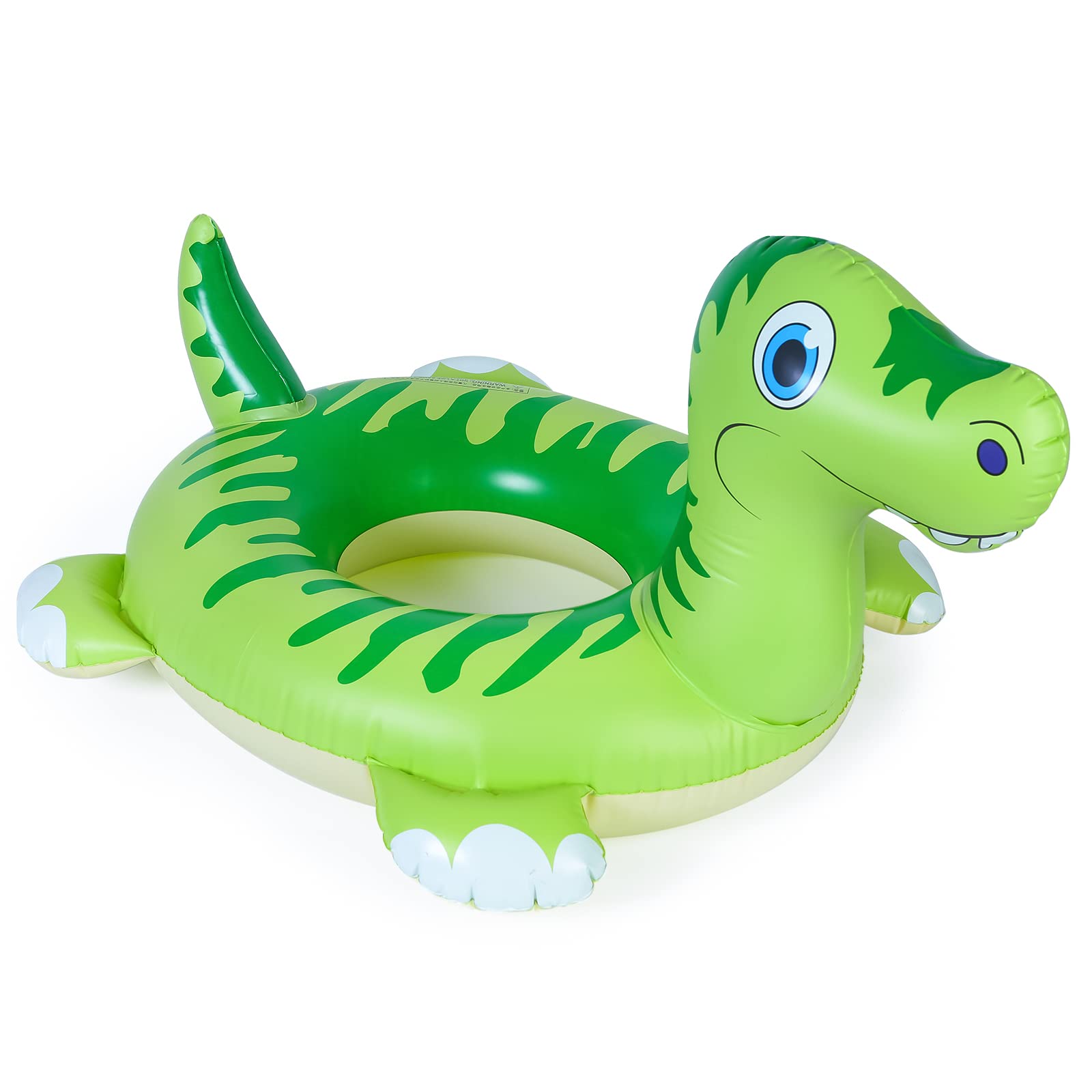 Yellcetoy Pool Inflatables for Kids, Dinosaur Rubber Ring Pool Floats Swimming Pool Toys for Children, Dino Swim Ring with Sound Tails for Boys Girls Summer Beach Water Party Toys Green