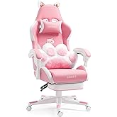 Vigosit Pink Cat Ear Gaming Chair with Footrest - Cute Gaming Chair for Girls, 310lbs Capacity, Adjustable Height & Lumbar Support, Ergonomic Computer Chair for Teens
