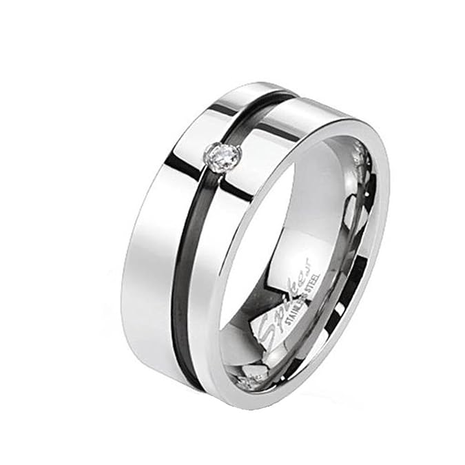 beyoutifulthings DIAGONALE-LINIE ZIRKONIA clear Band-Ring Chirurgenstahl 316L Verlobungs-Ring Partner-Ring Trau-Ring Silber 4