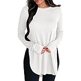 BZB Womens Long Sleeve Tunic Tops Fall Casual Crew Neck Side Split Hi-Low Hem Loose Shirts To Wear With Leggings