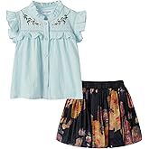 Mud Kingdom Little Girls Skirt Set Floral Ruffle Sleeveless Fashion Summer Holiday Blue Size 7-8
