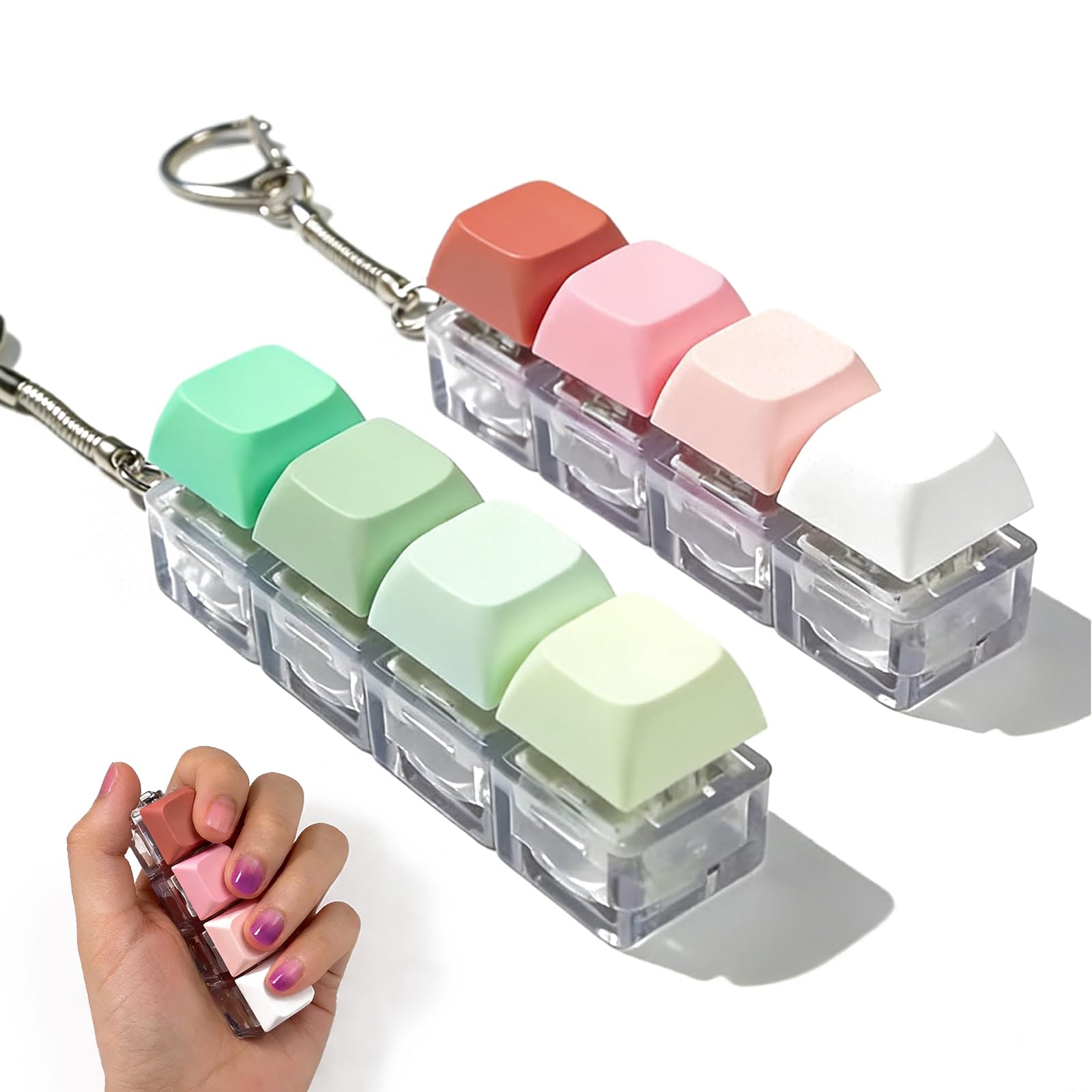 2 PCS Keyboard Fidget Toy – Clicky Fidget Keyboard with 4 Buttons – Portable Fidget Clicker with Keyring – Desk and Travel Fidget for Adults