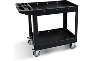 Tooremine Utility Rolling Tool Cart, 40 x 17-Inch Plastic Rolling Carts Huge Storage W/Deep 2-Shelf Heavy Duty Service Carts with Wheels,550 lbs Capacity Organizer for Garage,Warehouse,Workshop-Medium