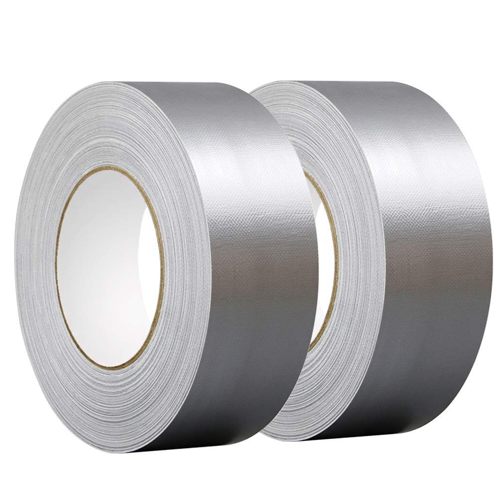 YTBUBOR Silver Duct Tape, 2 Rolls 50mm x 50m Heavy Duty Duct Tape, Waterproof Adhesive Gaffa Tape Indoor Outdoor Use for Repairing Sealing Fixing and Projects Wrapping