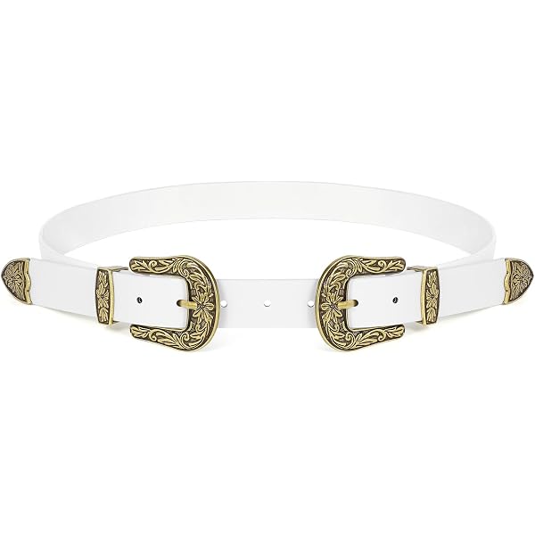 Women White Faux Leather Fashion Belt - Hip High Waist Gold  display picture 1